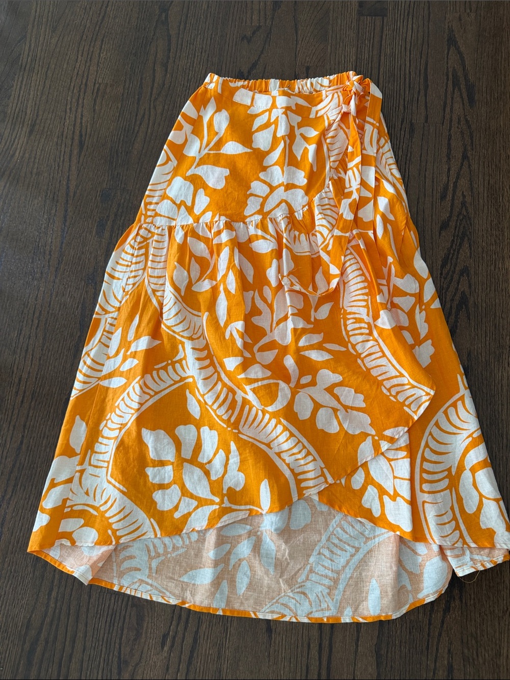Women’s Orange and White Floral wrap midi skirt